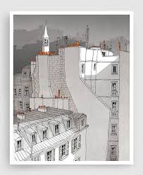 Dans Une Vieille Maison A Paris Version Grise Illustration Etsy Architecture Drawing Paris Illustration Paris Rooftops
