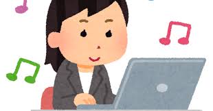 音楽を聴きながら仕事をする人のイラスト（女性） | かわいいフリー ...