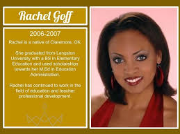 We interrupt this SuperBowl Sunday to bring you Lucky #7 of our Black  History Month features. Rachel Goff Belmon was Miss Langston and Miss  Okmulgee at Miss Oklahoma. She continues to stay