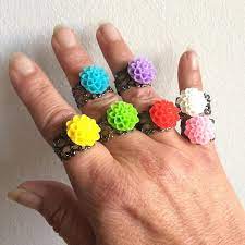 Dahlia Ring Teens Colorful Rings Adjustable Rings Black Sliver Tone Ring Womans Flower Ring Womens Boho Rings Gift Idea For Her Color Ring Flower Ring Adjustable Rings
