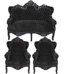Salon Baroque Noir Canape 2 Fauteuils Royal Rococo En Bois Hetre Velours Ebay Sofa Armchair 2 Seater Sofa