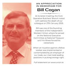 🖤 IN MEMORIAM 🖤 🕯️At its latest meeting, the members of the Cork  Operative Butchers' Branch noted with sadness the death of our colleague Bill  Cogan