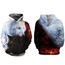 Animal paintings animal drawings art drawings little presents art articles wolf wallpaper colorful animals pretty animals watercolor animals. Yin Yang Fire Ice Wolves Unisex Hoodie Wolf Printed Hoodie Unisex Sweatshirts Boy Pullover Fashion Tracksuits Animal Cool Design Streetwear Clothes Wish