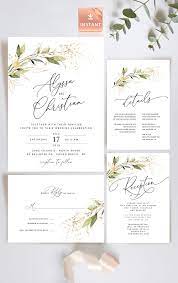 Laurel Faux Gold Wedding Invitation Template Set Instant Etsy In 2020 Gold Wedding Invitations Wedding Invitation Templates Wedding Invitations