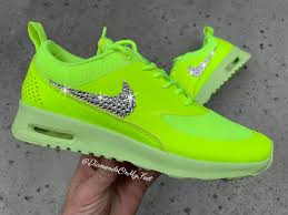 Black And Lime Green Nike Sneakers Customized Swarovski Crystal Women S Nike Air Max Neon Nike Shoes Nike Sneakers Women Nike Shoes Women