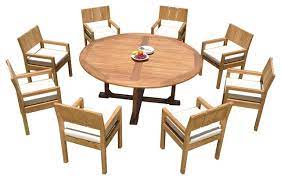 Construct an outdoor area that meets all your requirements and satisfies your artistic whimsies with a varied range of teak outdoor dining table. 9 Piece Outdoor Patio Teak Dining Set 72 Round Table 8 Vera Arm Chairs Transitional Outdoor Dining Sets By Teak Deals Houzz