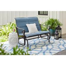 Hampton Bay Crestridge Padded Sling Outdoor Glider In Conley Denim Rts019n Cb The Home Depot In 2020 Outdoor Glider Hampton Bay Patio Glider