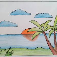 Mewarnai gradasi dengan crayon : Cara Menggambar Pemandangan Gunung Dan Pantai Dan Cara Mewarnai