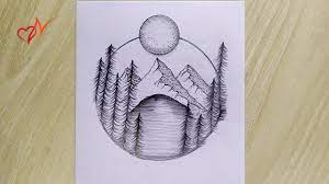 How To Draw A Mountain Scenery In Circle Shape Beautiful Scenery Drawing For Beginners Youtube Set of hand drawn vector illustrations the mountains with a coniferous forest on them and the sun in engraving style. how to draw a mountain scenery in circle shape beautiful scenery drawing for beginners