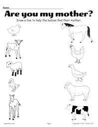 Printable Animal Matching Worksheet In 2020 Mother And Baby Animals Animal Activities For Kids Animal Crafts Preschool