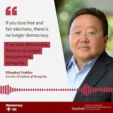 🇲🇳 On the latest episode of our #DemocracyIRL podcast, former President  of Mongolia Elbegdorj Tsakhia joins @francis.fukuyama to talk about the  challenges to democratic institutions his country is ...