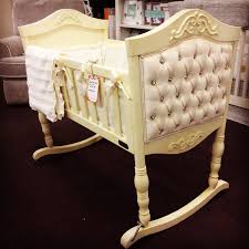Beautiful Custom Tufted Cradle With Crystals In Antique White Made Using Solid Wood Construction Best Baby Cribs Baby Cribs Luxury Baby Crib
