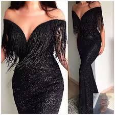 Long Dresses For Latin Dance Bling Bling Tassel Prom Dresses Heavy Beads Mermaid Black Evening Dress Ma Slim Dresses Black Evening Dresses Black Party Dresses