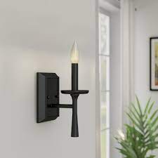 Black wall sconce light with candlestick. Gracie Oaks Burtundy 1 Light Dimmable Matte Black Candle Wall Light Reviews Wayfair