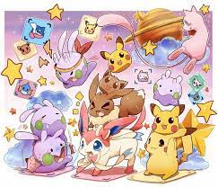 Pokemon, Pikachu, Eevee, Sylveon, Mew, Goomy, cute; Pokemon | Cosas de pokemon, Arte pokemon, Pokemon moon