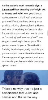 A woman in love enjoys being physically close to the person she appreciates so much, so you should guess her profound feelings from her body language. As The Zodiac S Most Romantic Sign A Cancer Girl Likes Anything That S Right Out Of Romeo And Juliet Or You Know A Recent Rom Com So If You Re A Cancer Your Sex Life