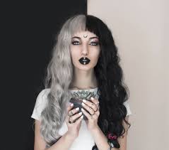 Black And Grey Lace Front Wig Gothic Half Black And Half Grey Water Wavy Quite Long Synthetic Lace Front Wig Sku Ns Hair Color For Black Hair Half And Half Hair Synthetic Lace Front Wigs