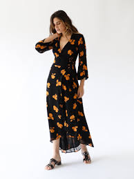Ganni Fairfax Georgette Wrap Dress In Black Dresses Long Sleeve Dress Dresses With Sleeves