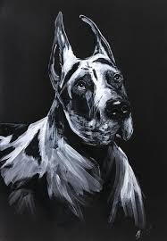 Black And White Acrylic Painting Portrait Great Dane 2 Black And White Dog Portrait 2018 Acrylic Painting By Leysan Khasanova Dog Portraits Black And White Portraits Black And White Painting
