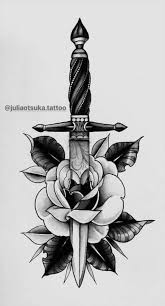 Drawing Rose Realistic 53 Ideas Old School Rose Dagger Tattoo Roses Drawing