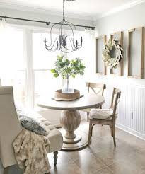 Home Tour Farmhouse Style Breakfast Nook With Drying Rack Wall Decor Round Dining Table And Tuft With Images Dining Wall Decor Rustic Glam Living Room Round Dining Room
