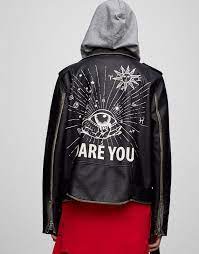 Painted Faux Leather Jacket Coats And Jackets Clothing Woman Pull Amp Bear Israel Painted Leather Jacket Painted Jacket Jackets Men Fashion