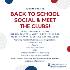 Join us for the Back To School Social & Meet The Clubs!! Get ready to meet  our amazing accounting student organizations as well as career coaching  tips. Free pizza and drinks will