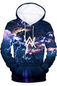 Alan Walker 3d Lightning Glacier Print Blue Long Sleeve Drawstring Hoodie Alan Walker Hoodies Sweatshirts