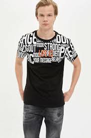 Siyah Erkek Baskili Slim Fit T Shirt 1158069 Defacto 2020 Siyah Erkek Fit Tisort