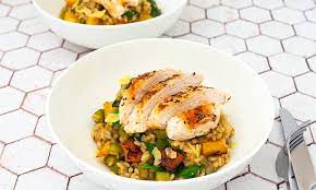 Roasted Pumpkin Zucchini Asparagus Spinach Risotto With Grilled Chicken Spinach Risotto Risotto Recipes Chicken Risotto Recipes