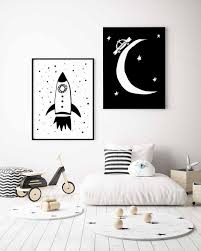 Black And White Nursery Wall Decor Space Wall Art Set Of 2 Nursery Prints In Black And White For Etsy Nursery Decor Black White Nursery Decor Toddler Boy Room Decor