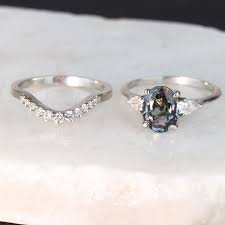Oval Gray Spinel Engagement Ring Curved Wedding Band Bridal Etsy In 2021 Spinel Engagement Rings Wedding Rings Unique Classic Wedding Rings