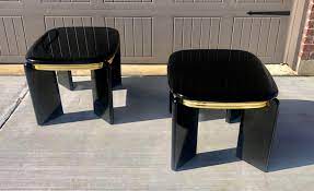Gorgeous black lacquer display unit w/glass shelves. 1980s Black Lacquer And Brass Side Tables For Sale At 1stdibs