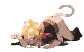 gusam, uzumaki boruto, naruto, naruto (series), 1boy, anal, anal tail,  androgynous, animal ears, aqua eyes, ass, blonde hair, blush, butt plug,  cat boy, cat ears, clothes pull, cum, cum in ass, cumdrip,