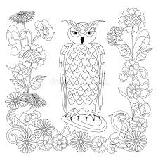 The patterns aren't put only on its fur, but also on the backdrop of leaves, trees or forest. Black And White Ornamental Owl And Flowers For Adult Coloring Stock Vector Illustration Of Ornamental Album 124643738