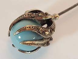 Vintage Hat Stick Pin Diamante Set Claw Holding Blue Agate Ball 8 5 Cm Metal Clay Jewelry Antique Hats Hats Vintage