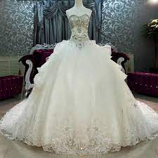 Cathedral Train Wedding Dresses Luxury Crystal Beaded Sweetheart Bling Bling Ball Gown Wedding Go Ball Gowns Wedding Wedding Dress Train Wedding Dresses Beaded
