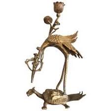 Japanese Gilt Bronze Candlestick Figure Of A Crane On A Turtle 19th Century Bronze Candlesticks Candlesticks Bronze