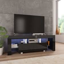 Länge 215 cm, höhe 55 cm, tiefe 45 cm Tv Schrank Mit Led Leuchten 130x35x45cm Hochglanz Schwarz
