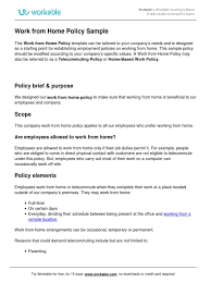 6.2.1 computer and network usage policy. Work Home Policy Sample Pdf Telecommuting Employment
