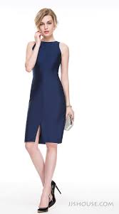 Us 73 00 Sheath Column Scoop Neck Knee Length Jersey Cocktail Dress With Split Front Jj S House Vestidos Roupas Vestidos Trabalho