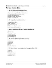 Nervous System Quiz Long Student Academic Learning Services Nervous System Quiz Page 1 Of 8 1 The Term Central Nervous System Refers To The A B C D E Course Hero