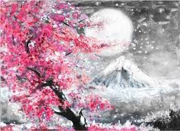 Black And White Cherry Blossom Wall Art Pink Cherry Blossom Black White Mountain Landscape Abstract Wall Art Canvas Print Nordicw Wall Art Canvas Painting Fine Arts Posters Modern Interior Wall Art