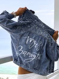 Hand Painted Jean Brial Jacket Wifey Jean Jacket Bride Jean Etsy Jean Jacket Outfits Bridal Jacket Diy Denim Jacket