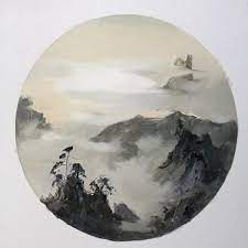 溯源原创手绘油画水墨山水意境风景现代中式客厅沙发有框装饰壁画 asian art painting ink painting