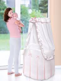 Bed bassinet ruffle bedding baby belgian flax linen pottery barn kids harper wishes oval full length doll neutral sea shell ababy hip haute liner skirt hood white where to find sets. Majesty Baby Bassinet W Canopy In White Pink Bedding Badger Basket 30061