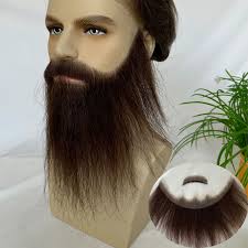 Cabelo humano longo barba falsa para homens, barba amarrada à mão cheia,  renda, bigode falso invisível, marrom, festa à fantasia
