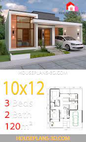 House Design 10x12 With 3 Bedrooms Terrace Roof House Plans 3d Denah Rumah Arsitektur Rumah Pedesaan