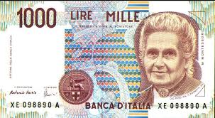 Billete Montessori 1000 Liras 1000 Lire Italia Lira Italiana Arte Y Literatura Billetes Del Mundo