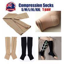 Zip Sox Compression Socks Zipper Leg Support Knee Open Toe Shaper Stockings A Ebay